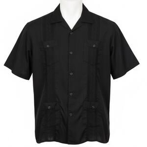 Black Men Guayabera Button Up Shirt 2X Embroidered Vacation Resort Cuban Summer